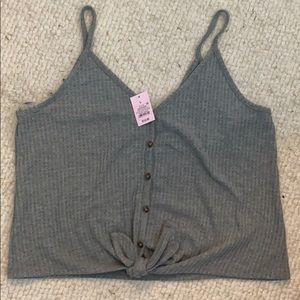 Gray crop top with tie on bottom